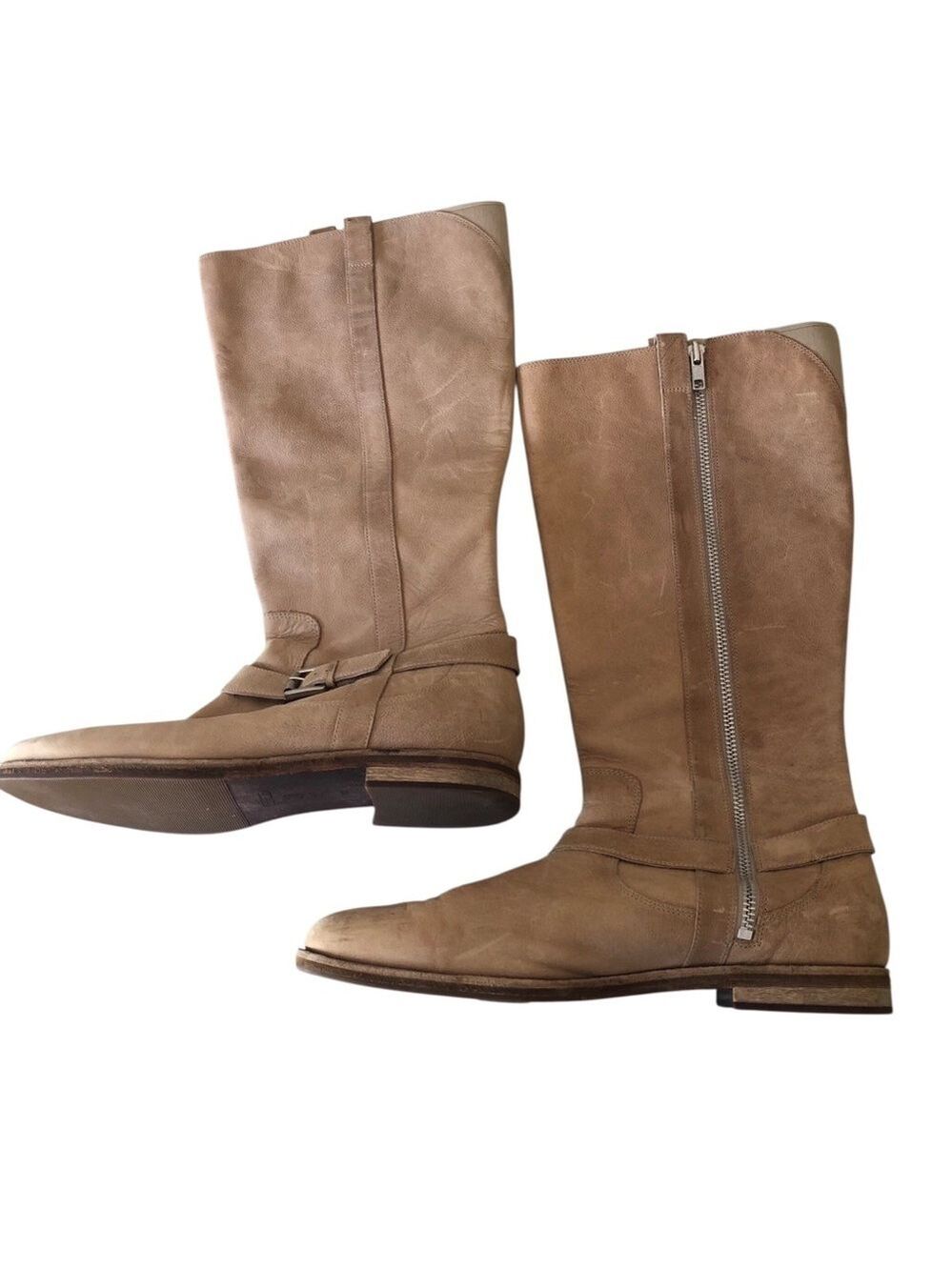 Size 11B Cole Haan Nike Air Petra Leather Knee-High Flat Side-Zip Riding Boots